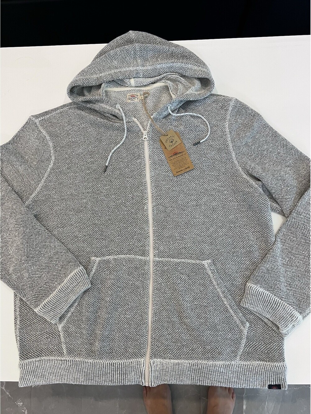 $198 FAHERTY Whitewater Full Zip Hoodie Jacket Men's XXL Grey Organic Cotton - Picture 2 of 10